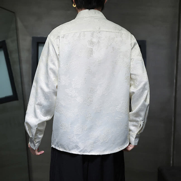 Buddha Stones Fall Elegant Tang Style Mandarin Collar Floral Men's Long Sleeve Shirts - image 16