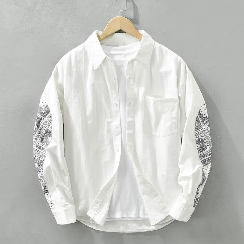 Buddha Stones Fall Casual Vintage Button-Up Paisley Cotton Men's Long Sleeve Shirts With Patch Pocket - White - US/UK/AU42，EU52 (3XL) - image 6