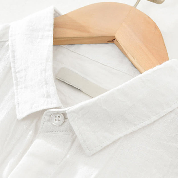 Buddha Stones Spring Casual Button-Up Solid Linen Men's Long Sleeve Shirts - image 21