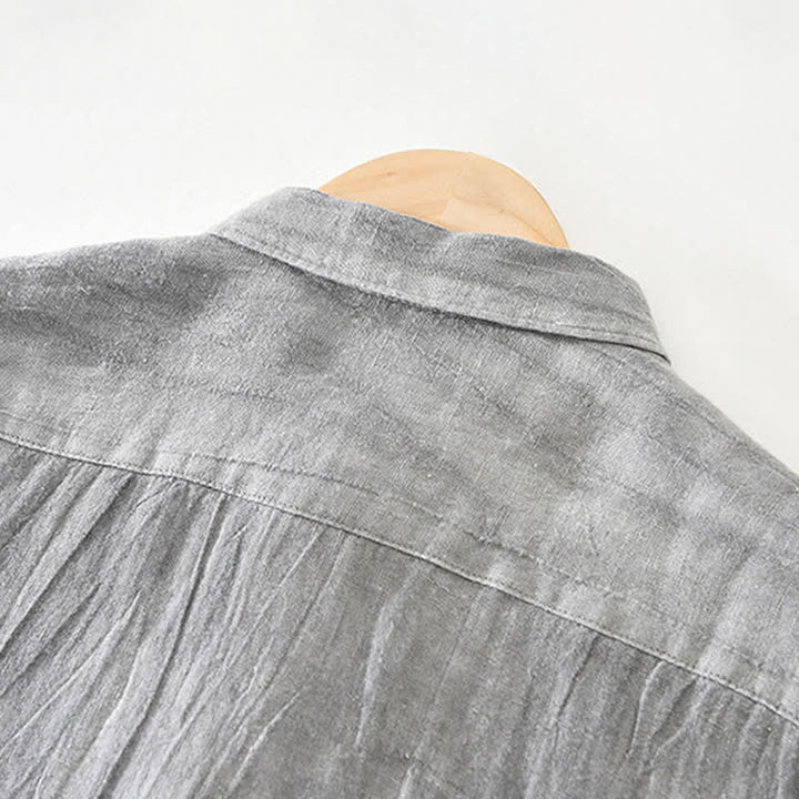 Buddha Stones Spring Casual Button-Up Solid Linen Men's Long Sleeve Shirts - image 5