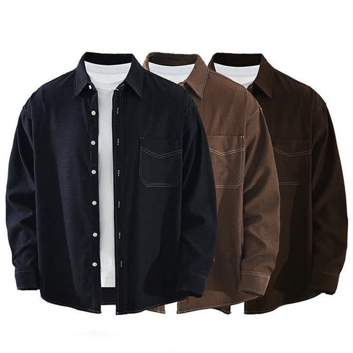 Buddha Stones Fall Casual Solid Men's Long Sleeve Shirts With Patch Pocket - image 14