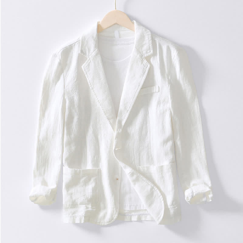 Buddha Stones Spring Fall Casual Minimalist Ramie Cotton Lapel Solid Men's Jacket With Pockets - White - US/UK/AU44，EU54 (4XL) - image 28