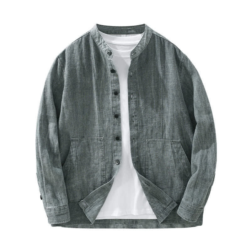 Buddha Stones Spring Fall Casual Solid Ramie Cotton Men's Jacket With Pockets - image 2