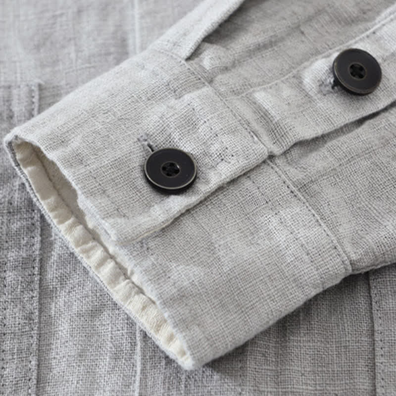 Buddha Stones Spring Fall Casual Solid Ramie Cotton Men's Jacket With Pockets - image 17