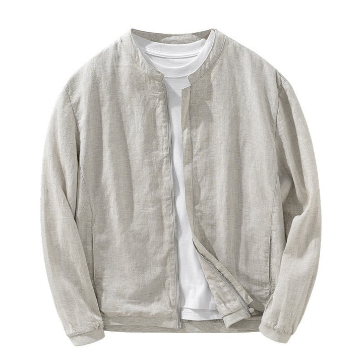 Buddha Stones Spring Summer Casual Minimalist Mandarin Collar Zipper Design Solid Men's Jacket With Pockets - image 2