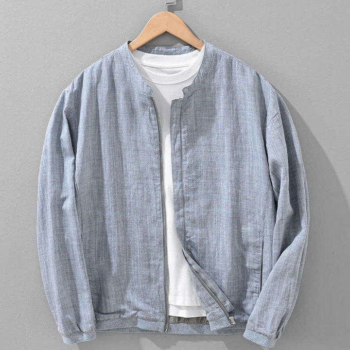 Buddha Stones Spring Summer Casual Minimalist Mandarin Collar Zipper Design Solid Men's Jacket With Pockets - LightSteelBlue - US/UK/AU42，EU52 (3XL) - image 17