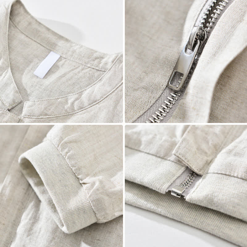 Buddha Stones Spring Summer Casual Minimalist Mandarin Collar Zipper Design Solid Men's Jacket With Pockets - image 3