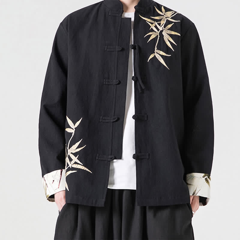 Buddha Stones Fall Winter Tang Style Vintage Frog Button Bamboo Cotton Linen Men's Jacket - image 19