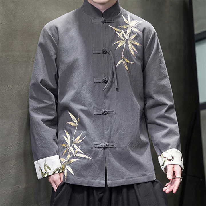 Buddha Stones Fall Winter Tang Style Vintage Frog Button Bamboo Cotton Linen Men's Jacket - image 1