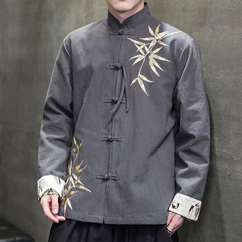 Buddha Stones Fall Winter Tang Style Vintage Frog Button Bamboo Cotton Linen Men's Jacket - image 4