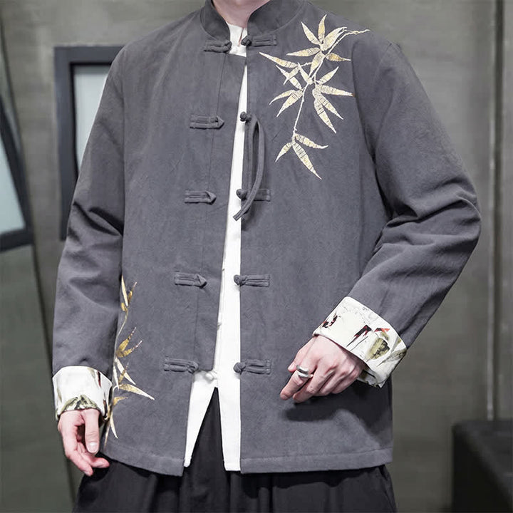 Buddha Stones Fall Winter Tang Style Vintage Frog Button Bamboo Cotton Linen Men's Jacket - image 8