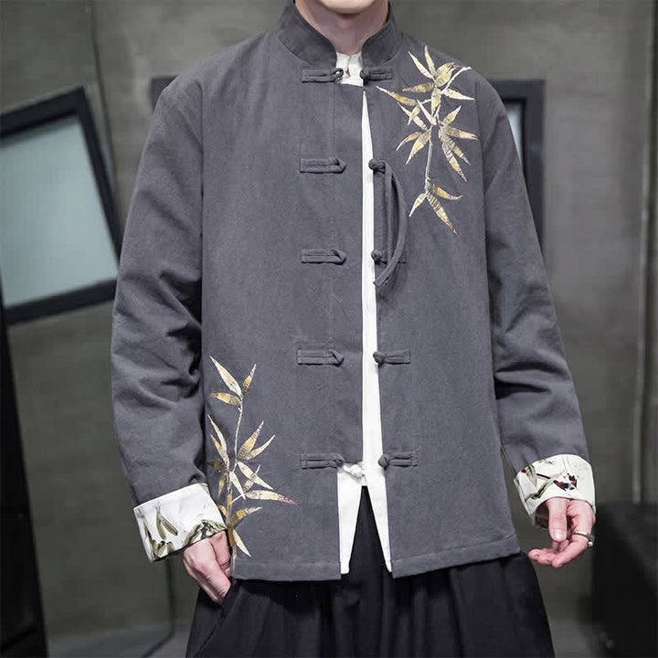 Buddha Stones Fall Winter Tang Style Vintage Frog Button Bamboo Cotton Linen Men's Jacket - image 6