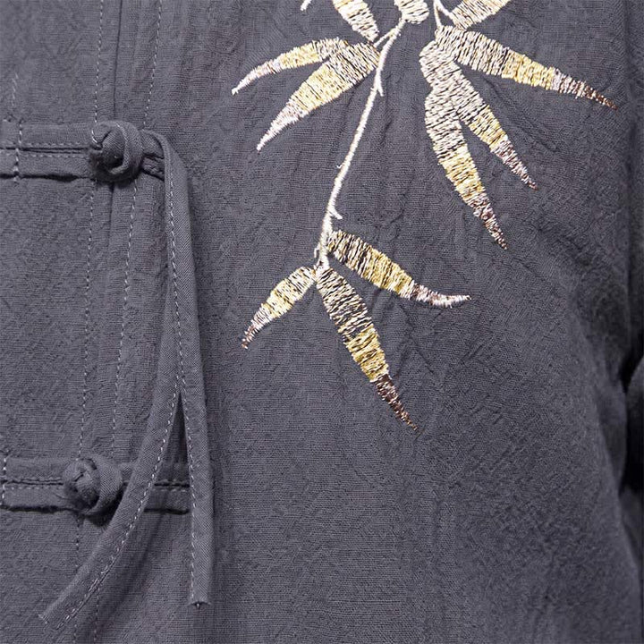 Buddha Stones Fall Winter Tang Style Vintage Frog Button Bamboo Cotton Linen Men's Jacket - image 10
