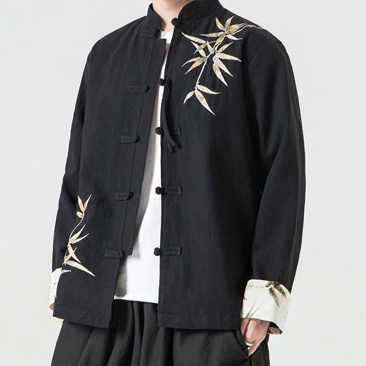 Buddha Stones Fall Winter Tang Style Vintage Frog Button Bamboo Cotton Linen Men's Jacket - image 18