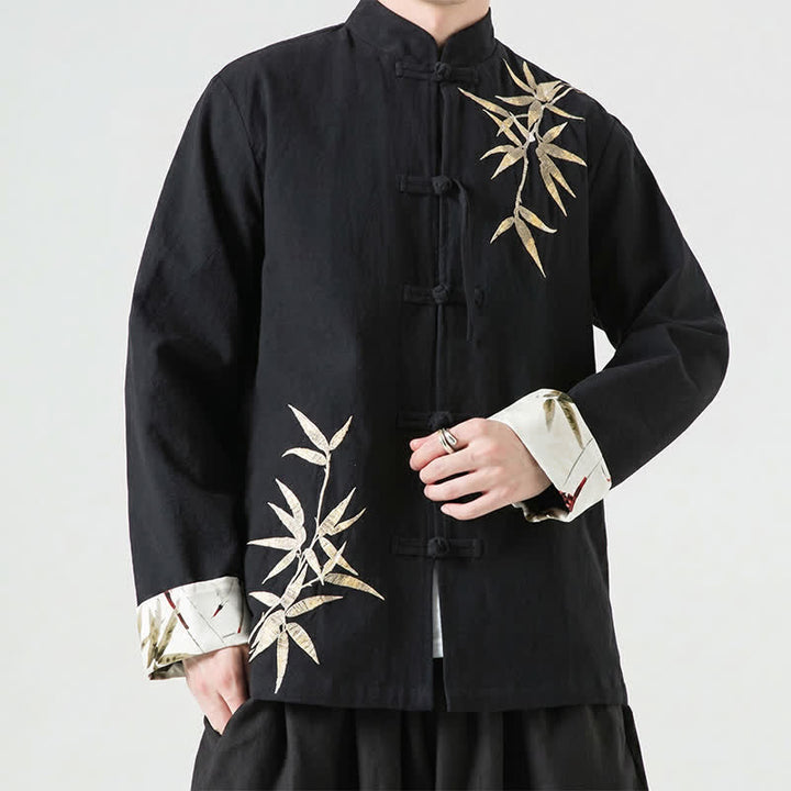 Buddha Stones Fall Winter Tang Style Vintage Frog Button Bamboo Cotton Linen Men's Jacket - image 13