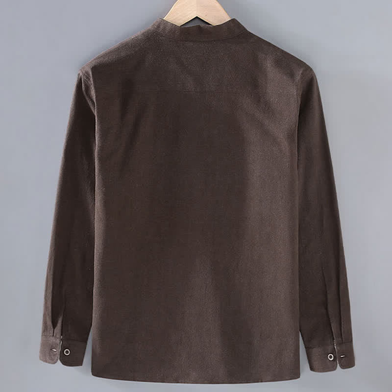 Buddha Stones Fall Casual Minimalist Solid Buttons Ramie Men's Jacket With Pockets - image 1