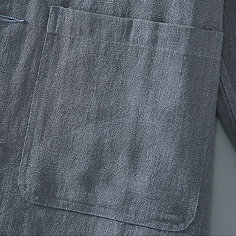 Buddha Stones Fall Casual Minimalist Solid Buttons Ramie Men's Jacket With Pockets - image 8