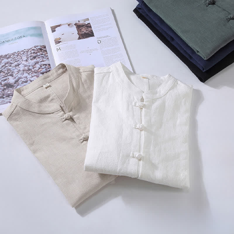 Buddha Stones Spring Casual Tang Style Frog Button Solid Men's Long Sleeve Shirts - image 19