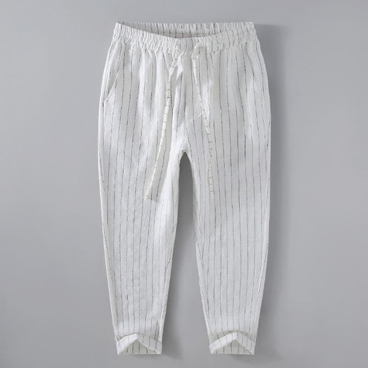 Buddha Stones Spring Summer Casual Drawstring Striped Cropped Pants Men's Tapered Pants With Pockets - White - US/UK/AU42，EU52 (3XL) - image 12