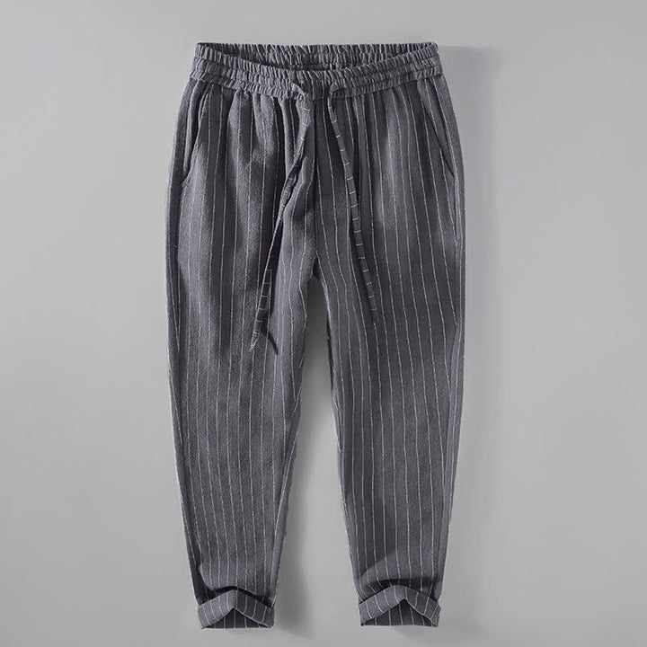 Buddha Stones Spring Summer Casual Drawstring Striped Cropped Pants Men's Tapered Pants With Pockets - DimGray - US/UK/AU42，EU52 (3XL) - image 0
