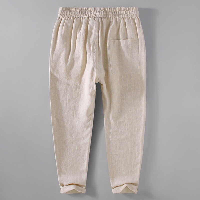 Buddha Stones Spring Summer Casual Drawstring Striped Cropped Pants Men's Tapered Pants With Pockets - image 3