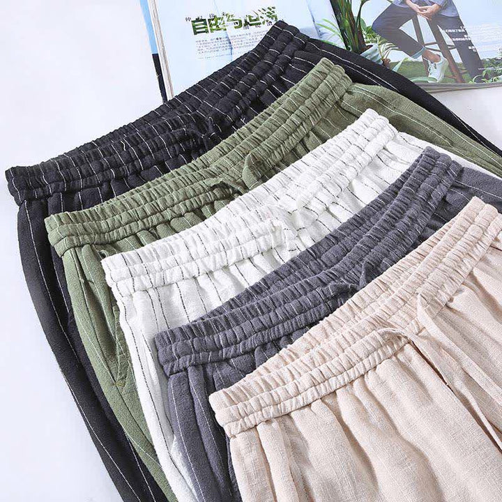 Buddha Stones Spring Summer Casual Drawstring Striped Cropped Pants Men's Tapered Pants With Pockets - image 13