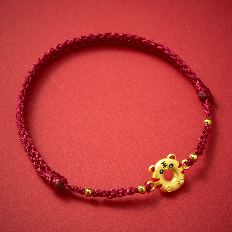 Buddha Stones Copper Tiger Peace Buckle Hand Woven Grounding Red String Adjustable Bracelet - Peace Buckle(Wrist Circumference: 5.5–6.7 in/14–17 cm) - image 0