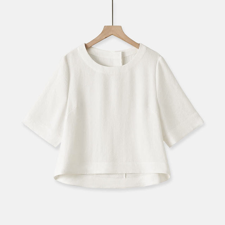 Buddha Stones Summer Casual Minimalist Crew Neck Solid Cropped Women's Short  Sleeve T-Shirts - White - US12, UK/AU16, EU44 (2XL) - image 22