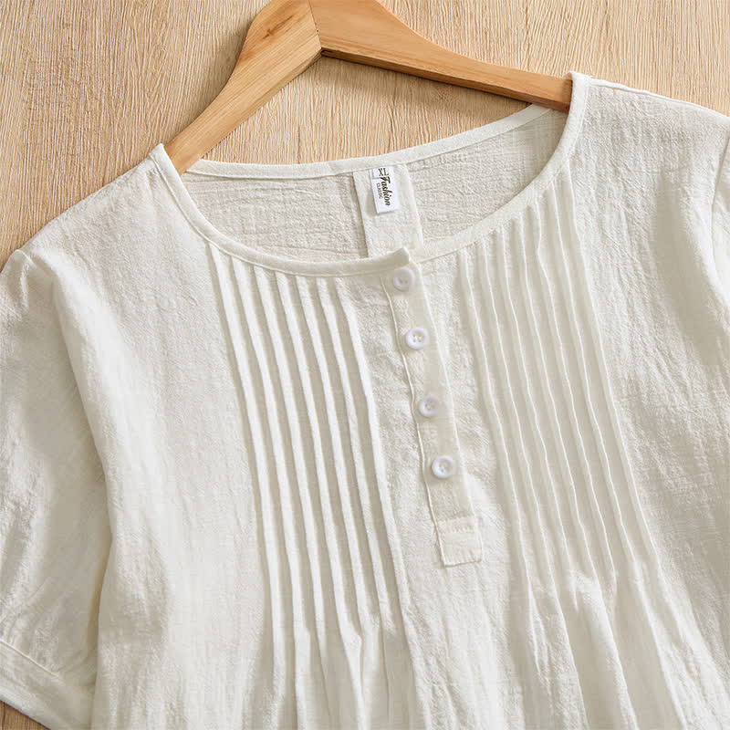 Buddha Stones Summer Casual Minimalist Button-Up Solid Cotton Women's Short Sleeve Shirts - image 27
