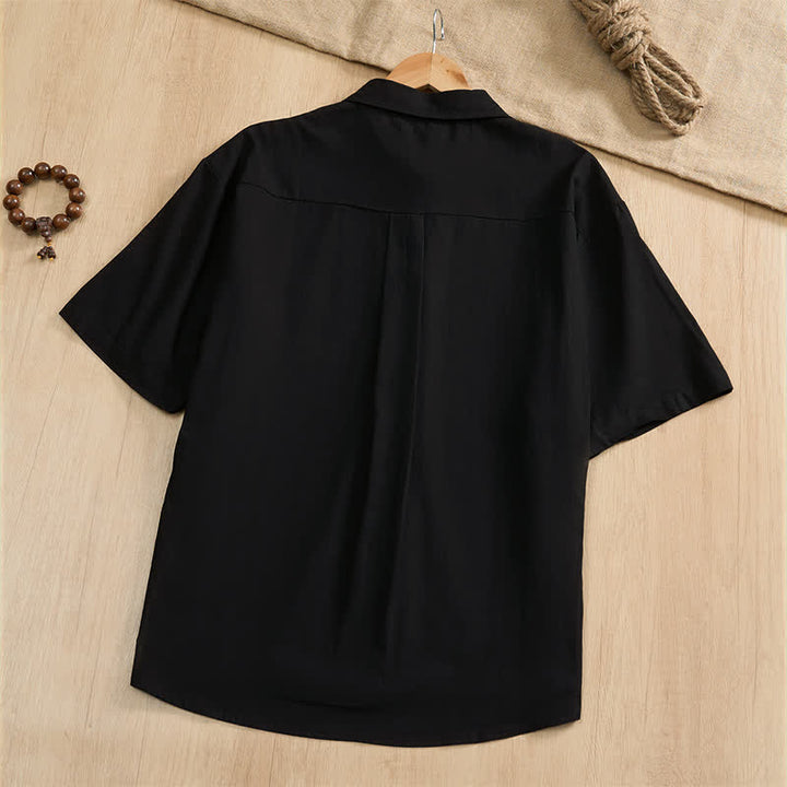 Buddha Stones Summer Casual Tang Style Frog Button Solid Men's Short Sleeve Shirts With Patch Pockets - image 18
