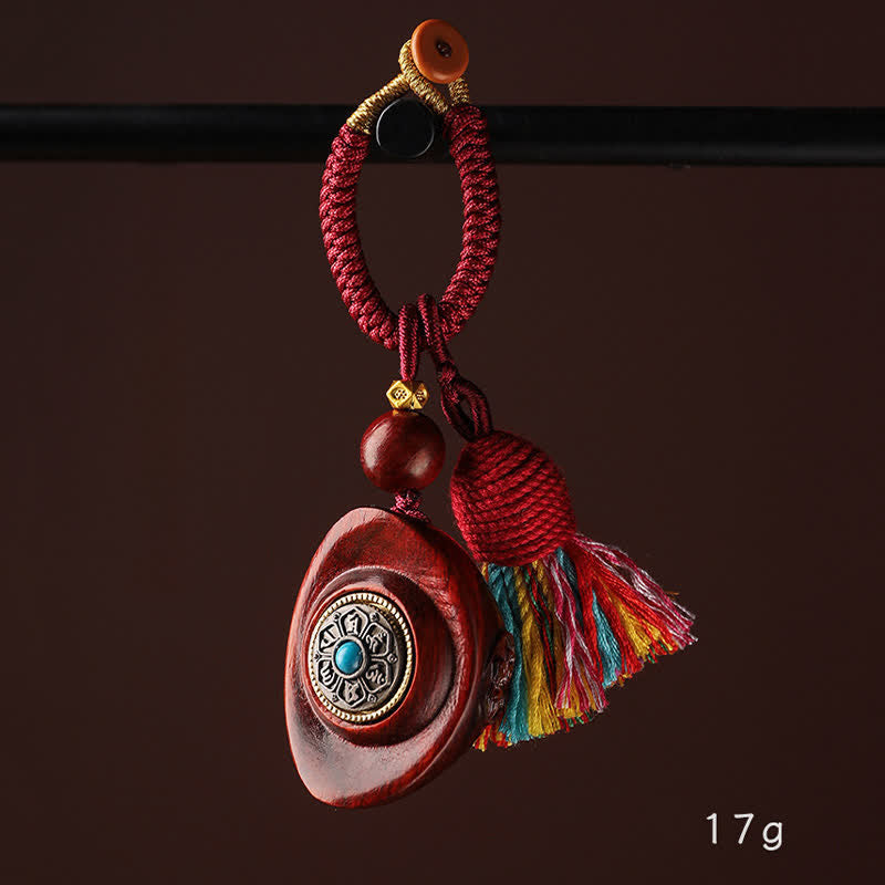 Buddha Stones Red Sandalwood Om Mani Padme Hum Yuanbao Wisdom Keychains - image 8