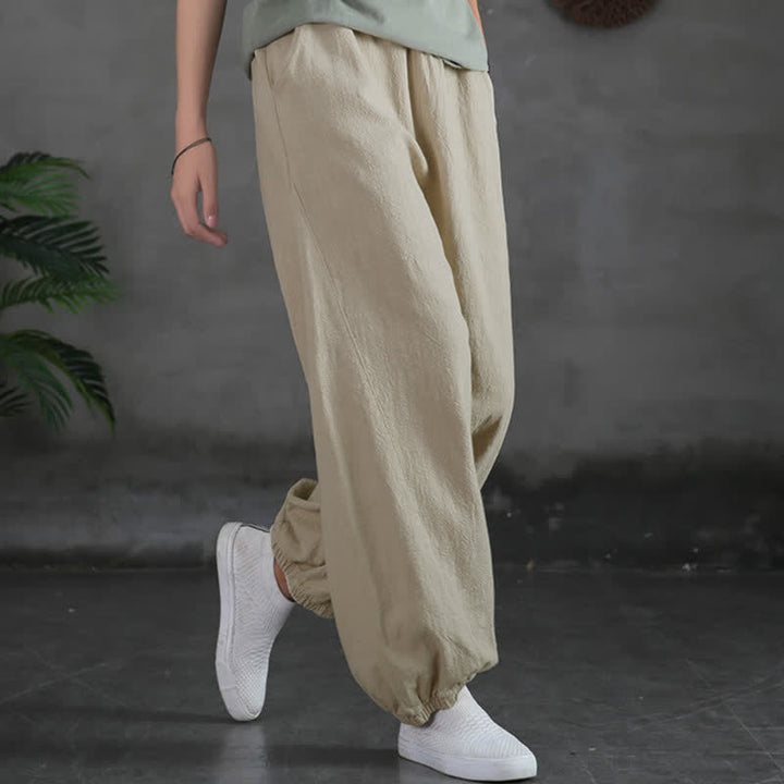 Buddha Stones Plain Color Ramie Linen Cotton Women's Pants With Pockets - Linen - US6，UK/AU10，EU38 (L) - image 11