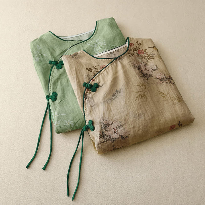 Buddha Stones Spring Summer Vintage Tang Style Frog Button Floral Women's Long Sleeve Shirts - image 19