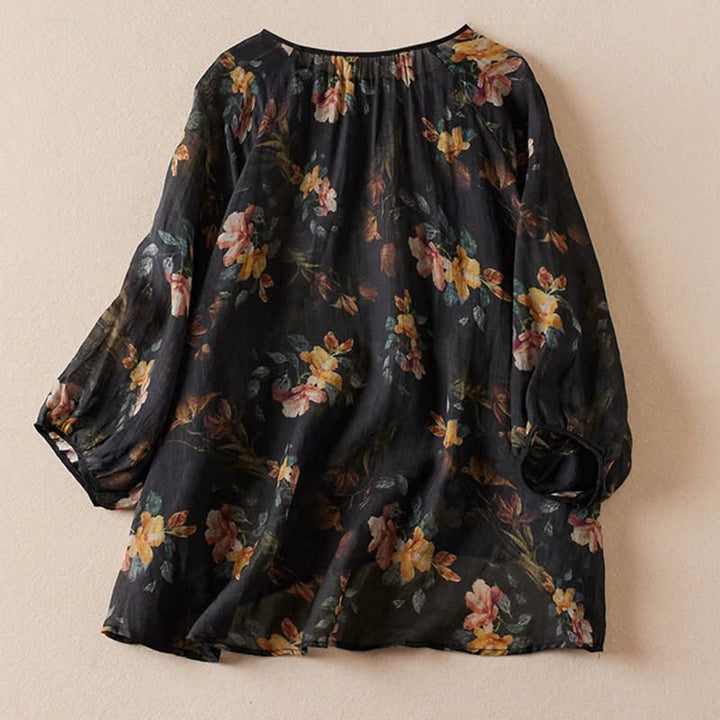 Buddha Stones Spring Summer Boho Drawstring Floral Women's Long Sleeve Shirts - image 6