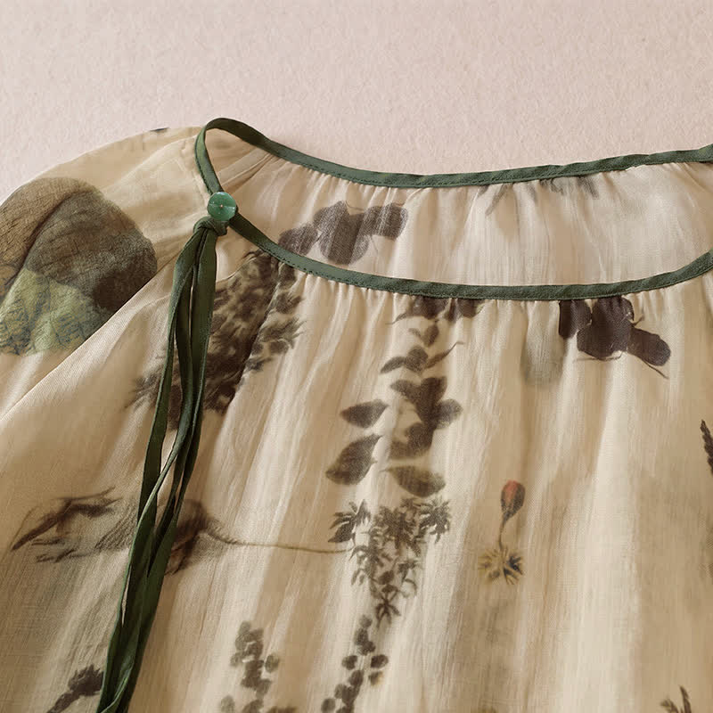 Buddha Stones Spring Summer Boho Drawstring Floral Women's Long Sleeve Shirts - image 2
