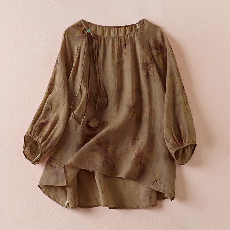 Buddha Stones Spring Summer Boho Drawstring Floral Women's Long Sleeve Shirts - Peru - US12, UK/AU16, EU44 (2XL) - image 13