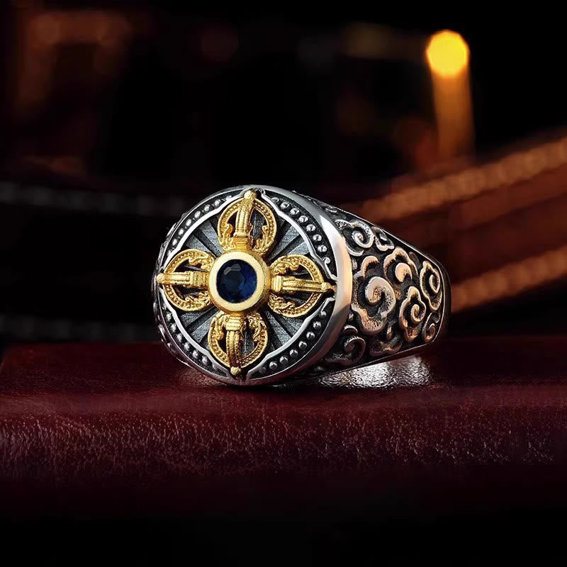 Buddha Stones Tibetan Cross Design Vajra Auspicious Clouds Pattern Copper Adjustable Balance Ring - Copper - Adjustable - image 0