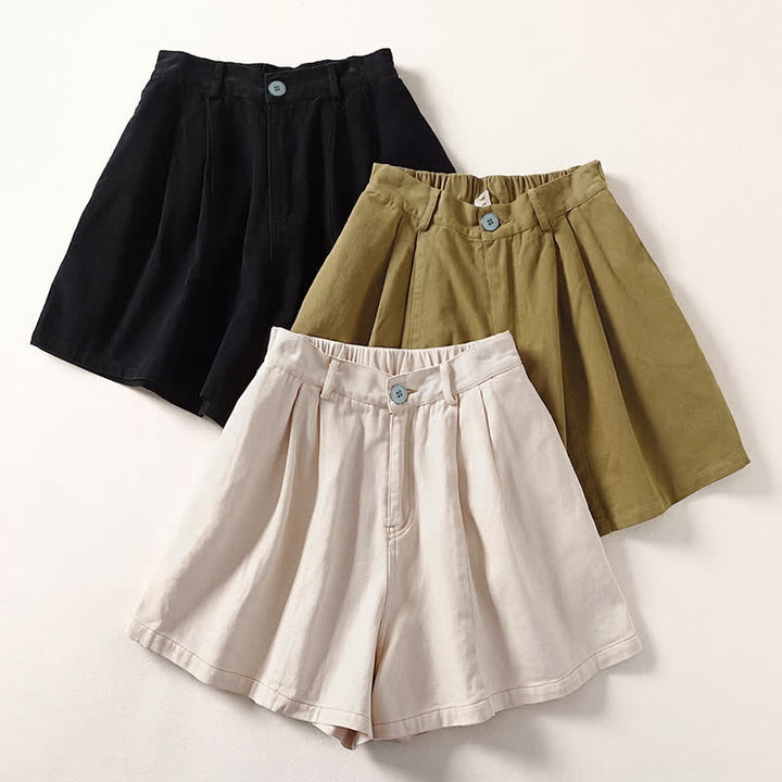 Buddha Stones Summer Casual Minimalist Button-Up Solid Women's Shorts With Pockets - image 4
