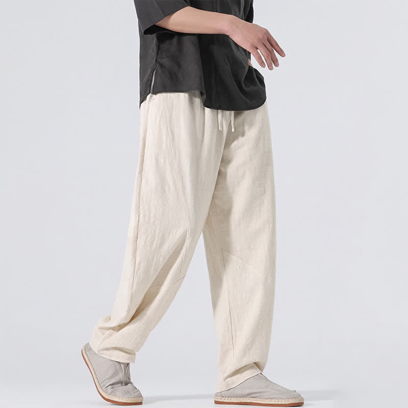 Buddha Stones Spring Summer Casual Minimalist Drawstring Solid Linen Long Pants Men's Straight Leg Pants With Pockets - image 31