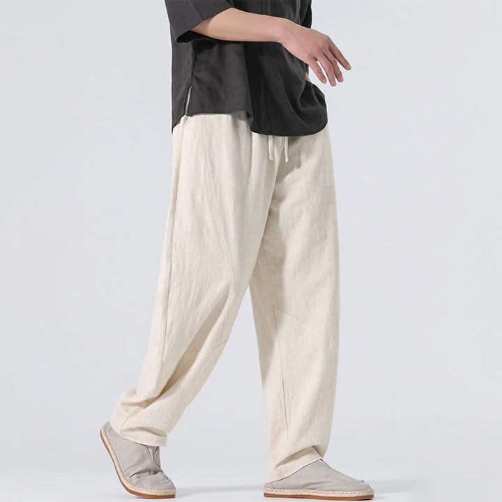 Buddha Stones Spring Summer Casual Minimalist Drawstring Solid Linen Long Pants Men's Straight Leg Pants With Pockets - image 31