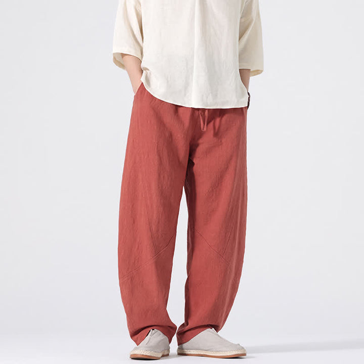 Buddha Stones Spring Summer Casual Minimalist Drawstring Solid Linen Long Pants Men's Straight Leg Pants With Pockets - image 19