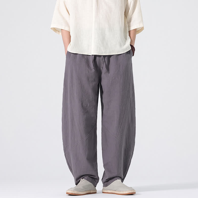 Buddha Stones Spring Summer Casual Minimalist Drawstring Solid Linen Long Pants Men's Straight Leg Pants With Pockets - SlateGray - US/UK/AU46，EU56 (5XL) - image 0