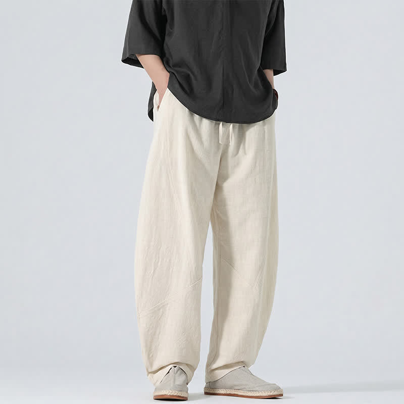 Buddha Stones Spring Summer Casual Minimalist Drawstring Solid Linen Long Pants Men's Straight Leg Pants With Pockets - image 30