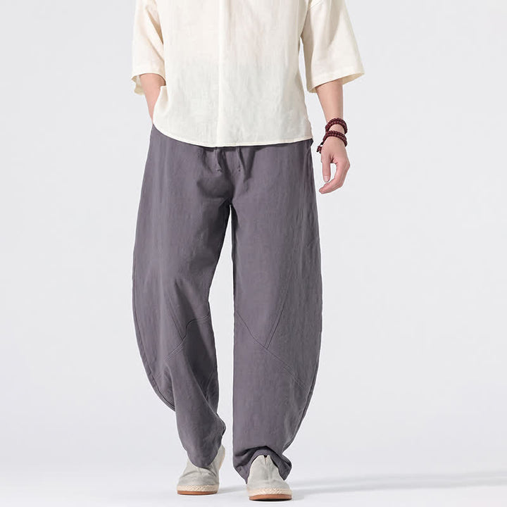 Buddha Stones Spring Summer Casual Minimalist Drawstring Solid Linen Long Pants Men's Straight Leg Pants With Pockets - image 1
