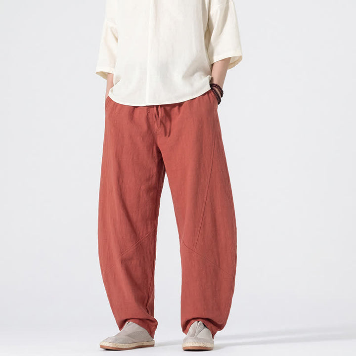 Buddha Stones Spring Summer Casual Minimalist Drawstring Solid Linen Long Pants Men's Straight Leg Pants With Pockets - image 20