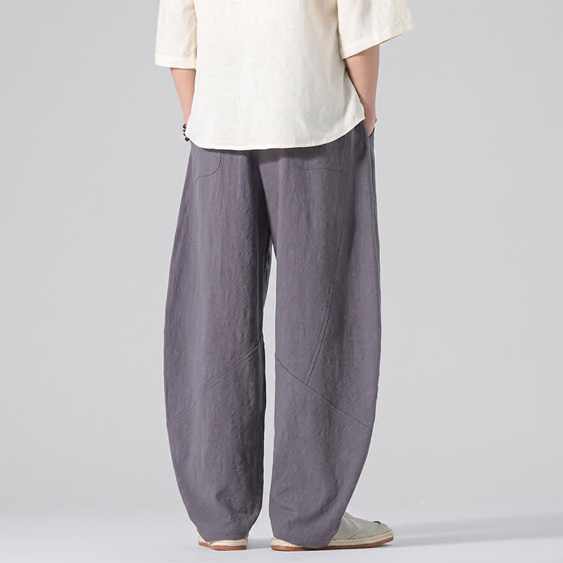 Buddha Stones Spring Summer Casual Minimalist Drawstring Solid Linen Long Pants Men's Straight Leg Pants With Pockets - image 5