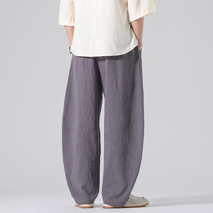 Buddha Stones Spring Summer Casual Minimalist Drawstring Solid Linen Long Pants Men's Straight Leg Pants With Pockets - image 5