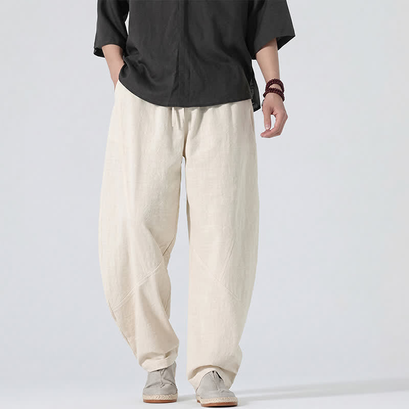 Buddha Stones Spring Summer Casual Minimalist Drawstring Solid Linen Long Pants Men's Straight Leg Pants With Pockets - image 27