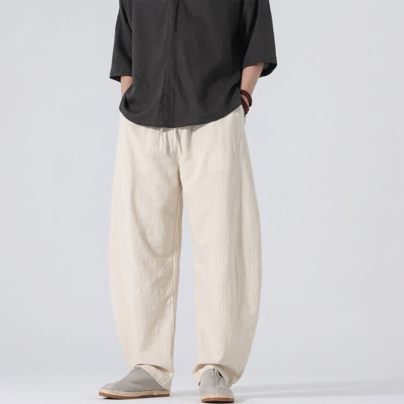 Buddha Stones Spring Summer Casual Minimalist Drawstring Solid Linen Long Pants Men's Straight Leg Pants With Pockets - image 26
