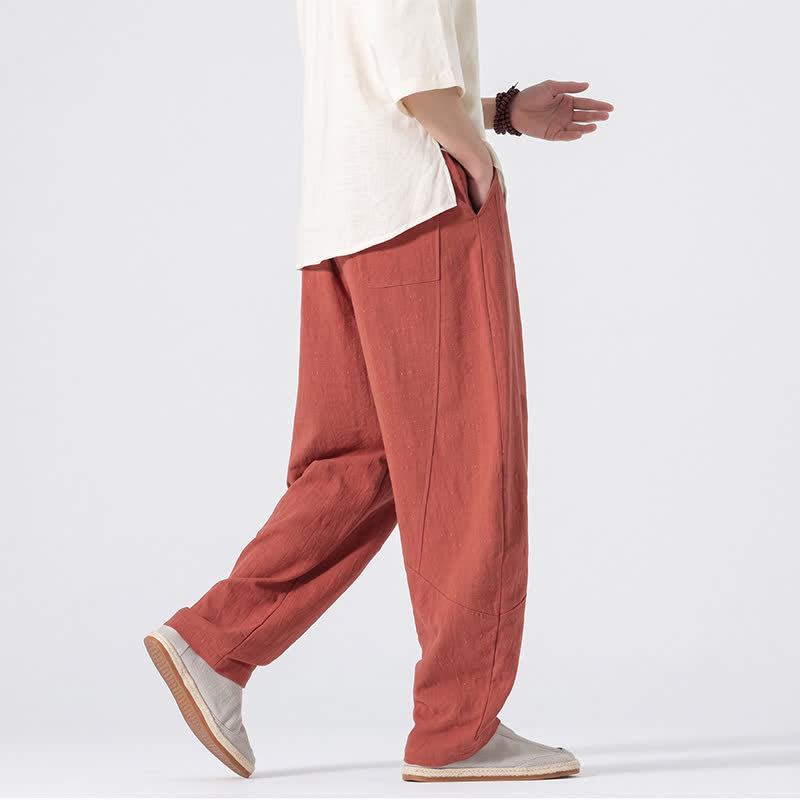 Buddha Stones Spring Summer Casual Minimalist Drawstring Solid Linen Long Pants Men's Straight Leg Pants With Pockets - image 24